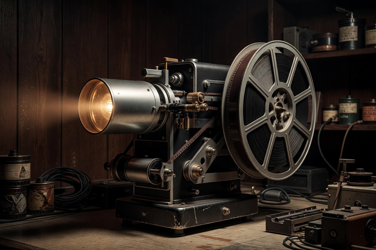 1970s Vintage Cinema Projector and Film Reel